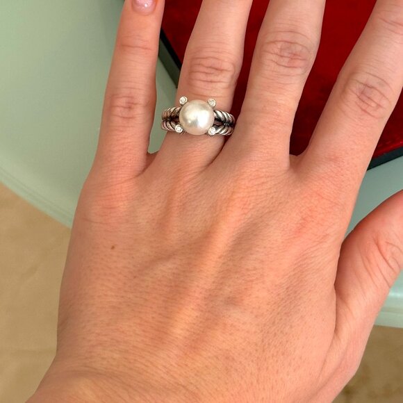 David Yurman Sterling Silver Cable Ring with Pearl & Diamonds – SIZE 7 - Picture 5 of 6